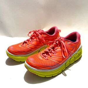 Hoka one conquest 2 bright neon coral orange running shoes sneakers women’s 9.5
